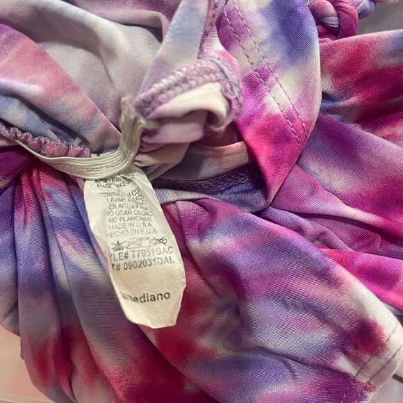 GUESS Women’s Tie-Dye Open Back Knotted Racerback Padded Plunge Top - Picture 7 of 12